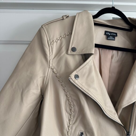 City Chic Whip-stitched Biker Straw Cream Moto Faux-Leather Jacket 18 - Picture 9 of 15